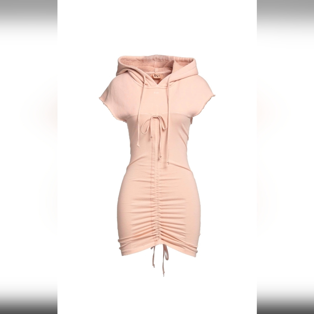 N°21 Blush Hooded Ruched Short Sleeve Bodycon Mini Dress